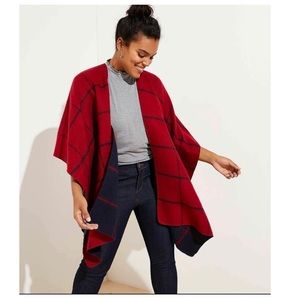 NWOT Loft Red Poncho Reversible Poncho Wrap One Size